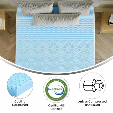 Flash Furniture Capri Comfortable Sleep 2 Inch Cooling Gel Infused 5-Zone Queen Memory Foam Mattress Topper HLC-5ZONE-QUEEN-2-GG